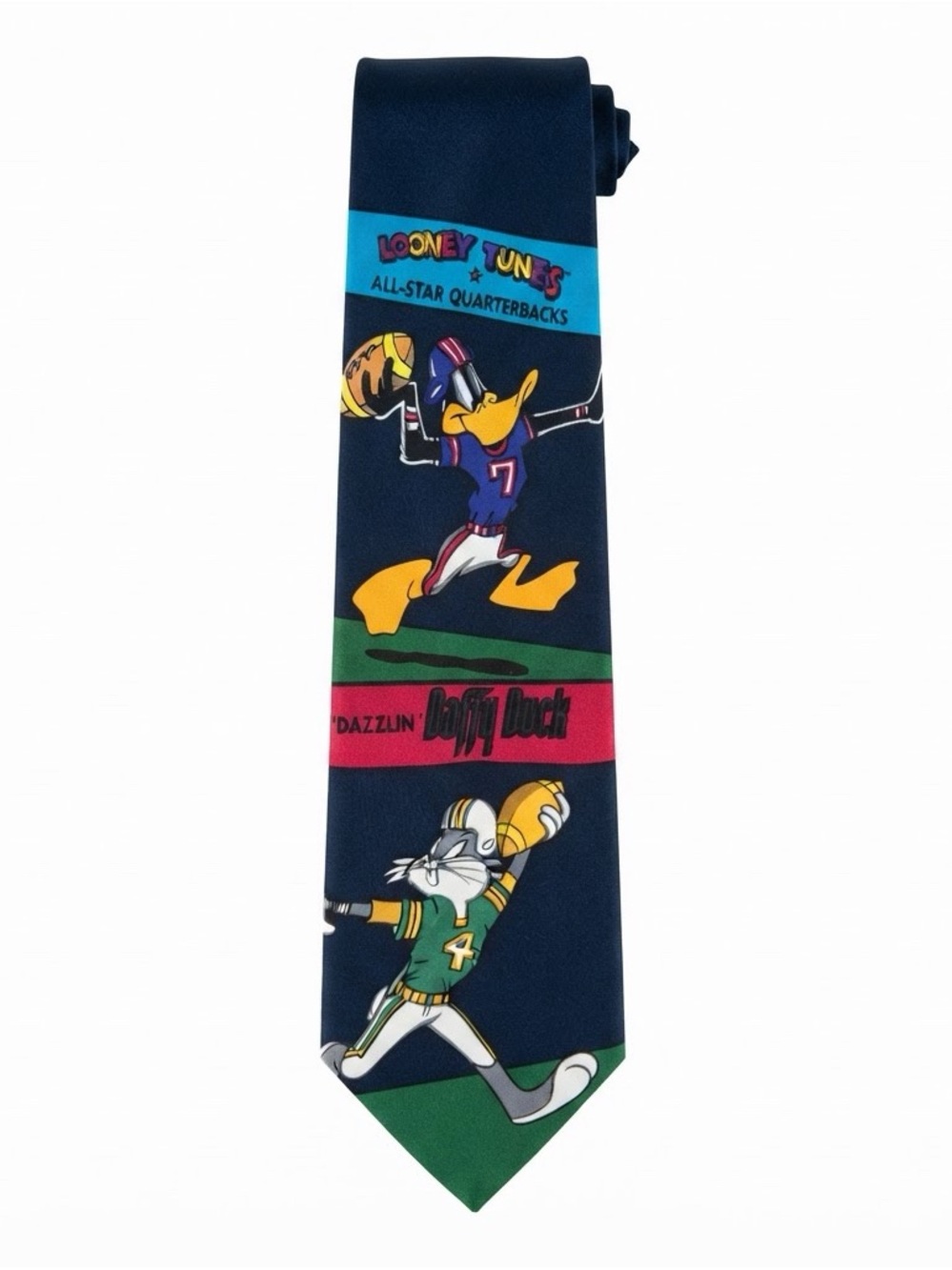 Vintage Looney Tunes Mania Football Necktie Bugs Bunny Daffy Duck Taz